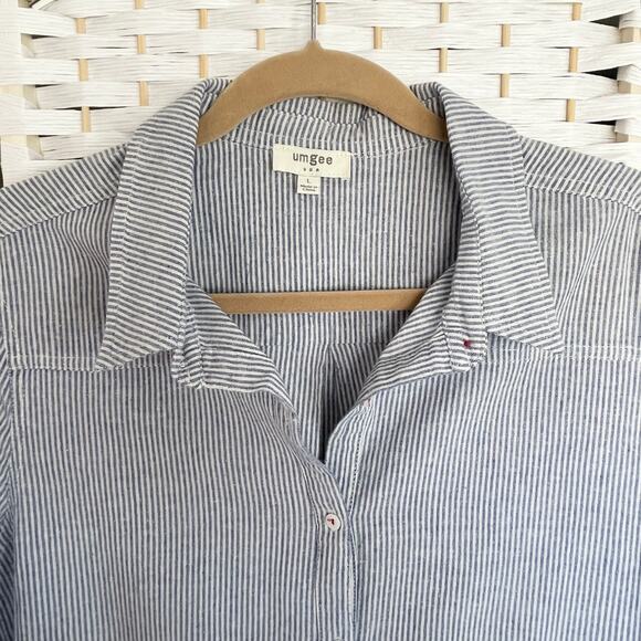 Umgee Button Down Tunic Womens Size L Striped Lace Trimmed Relaxed Casual - Picture 3 of 8